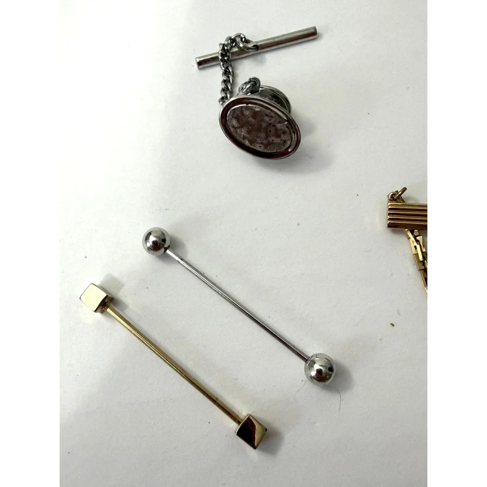 Lot Of 5 Vintage Tie Bars Tie Tack Men's Hickok, Simmon, Sterling Silver Signed